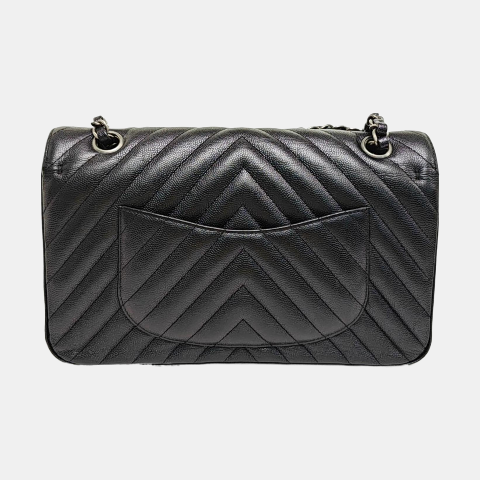 CLASSIC FLAP Small Chevron Grained Calfskin Metallic