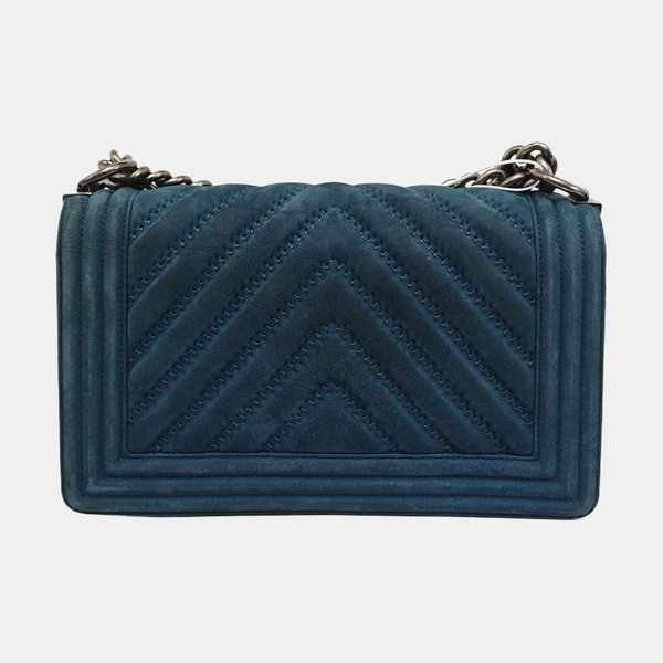 BOY CHANEL Medium Chevron Suede Blue