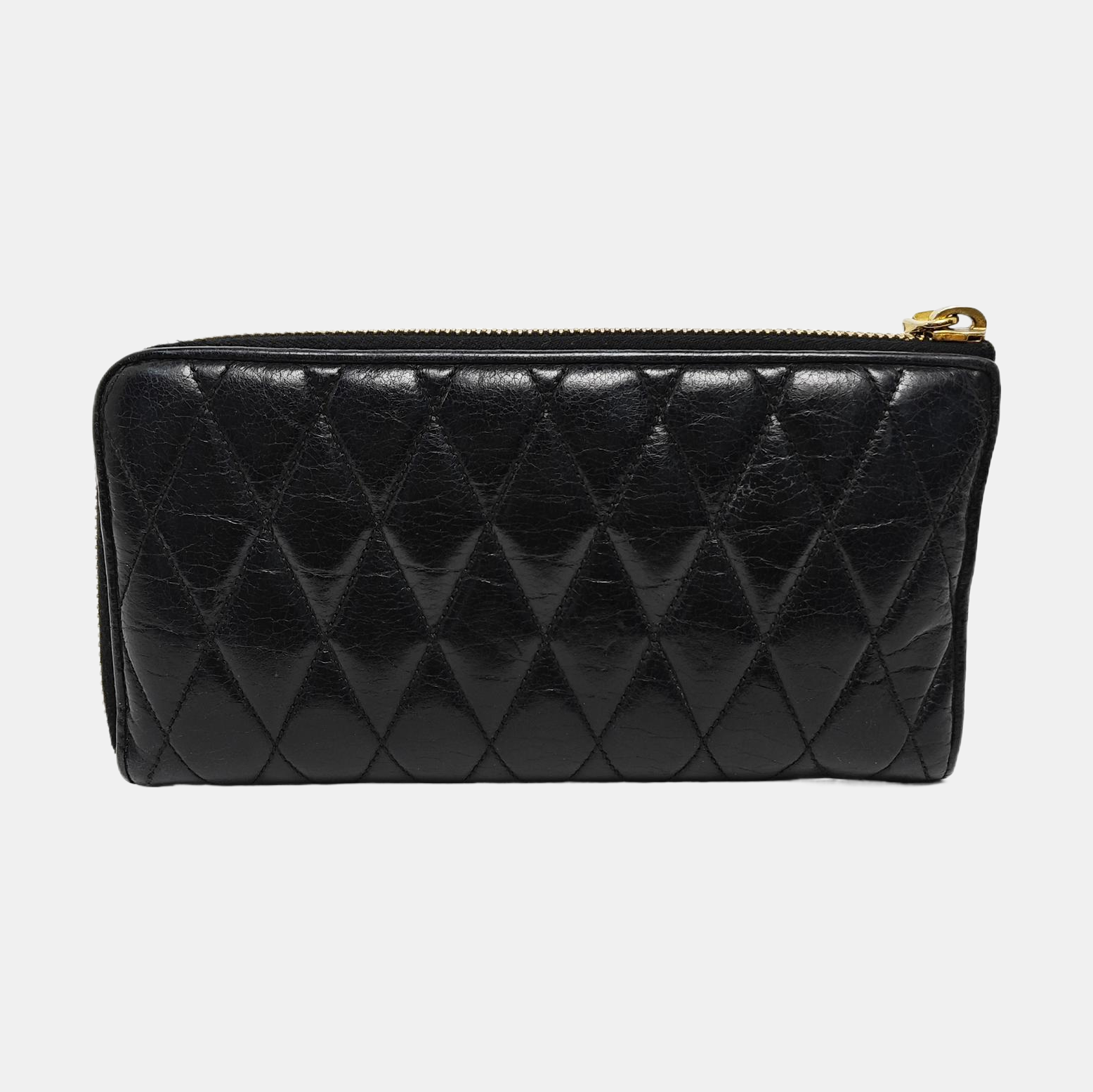 Zipper Wallet Quilted Lambskin Black Wallet