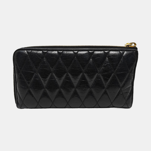 Zipper Wallet Quilted Lambskin Black Wallet