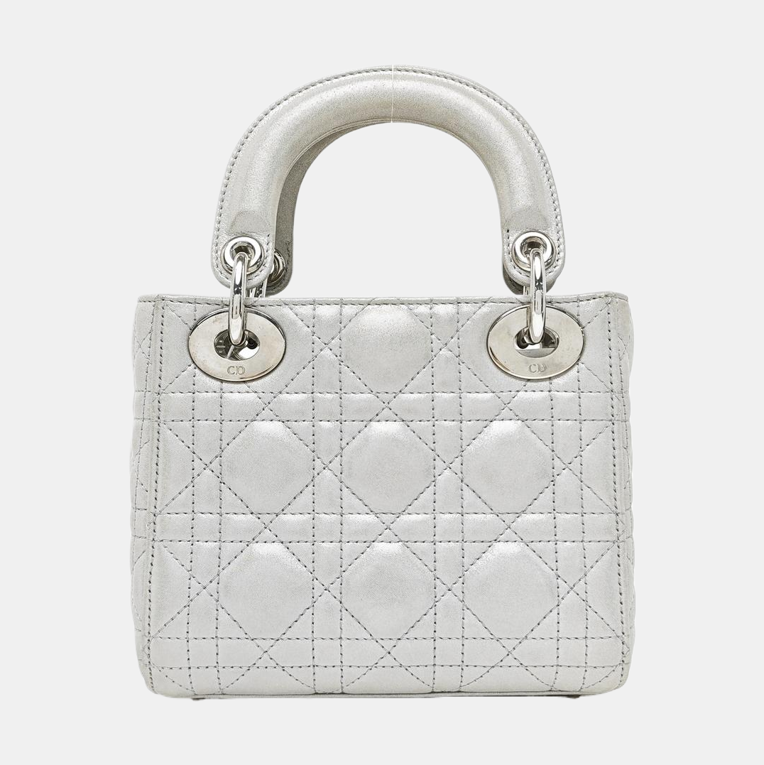 Lady Dior Mini Cannage Lambskin Silver