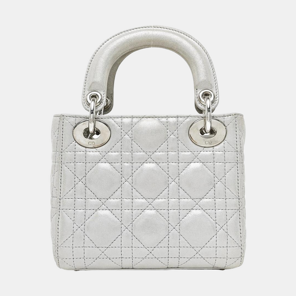 Lady Dior Mini Cannage Lambskin Silver