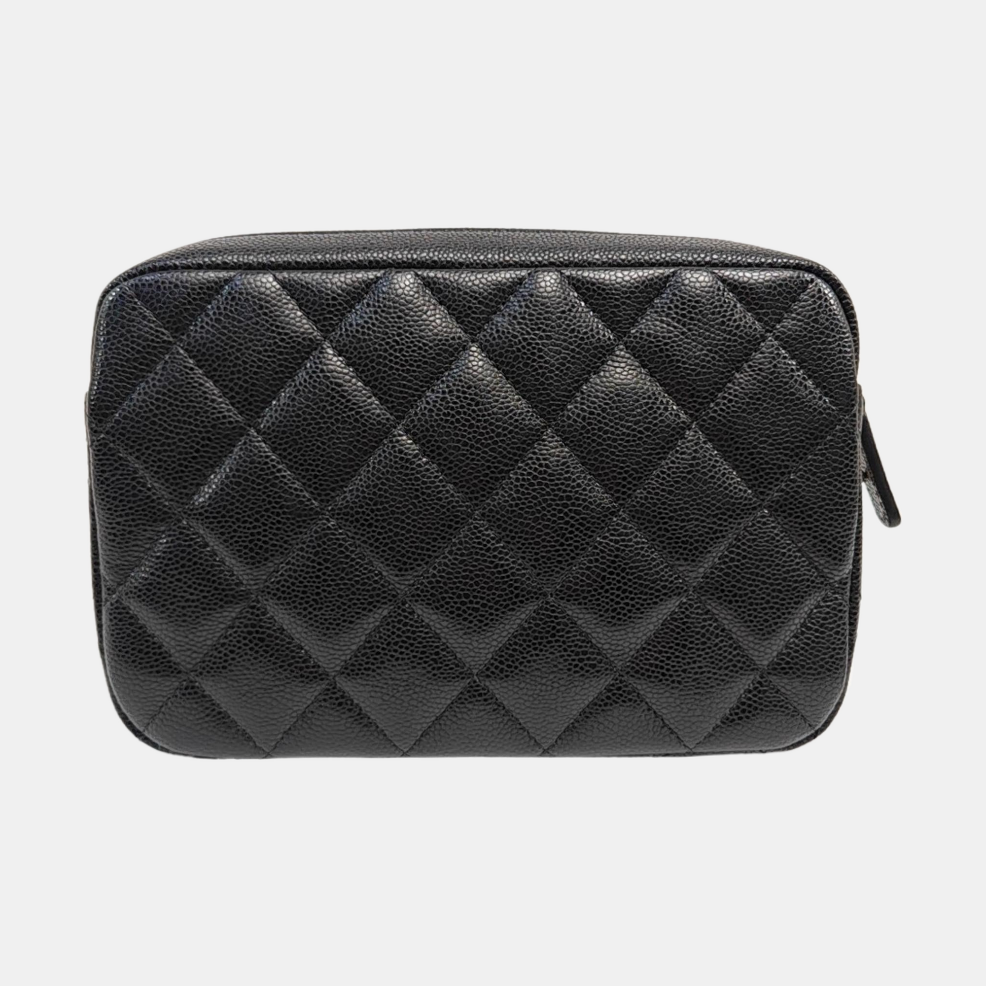 Quilted Grained Calfskin Shoulder Bag Black