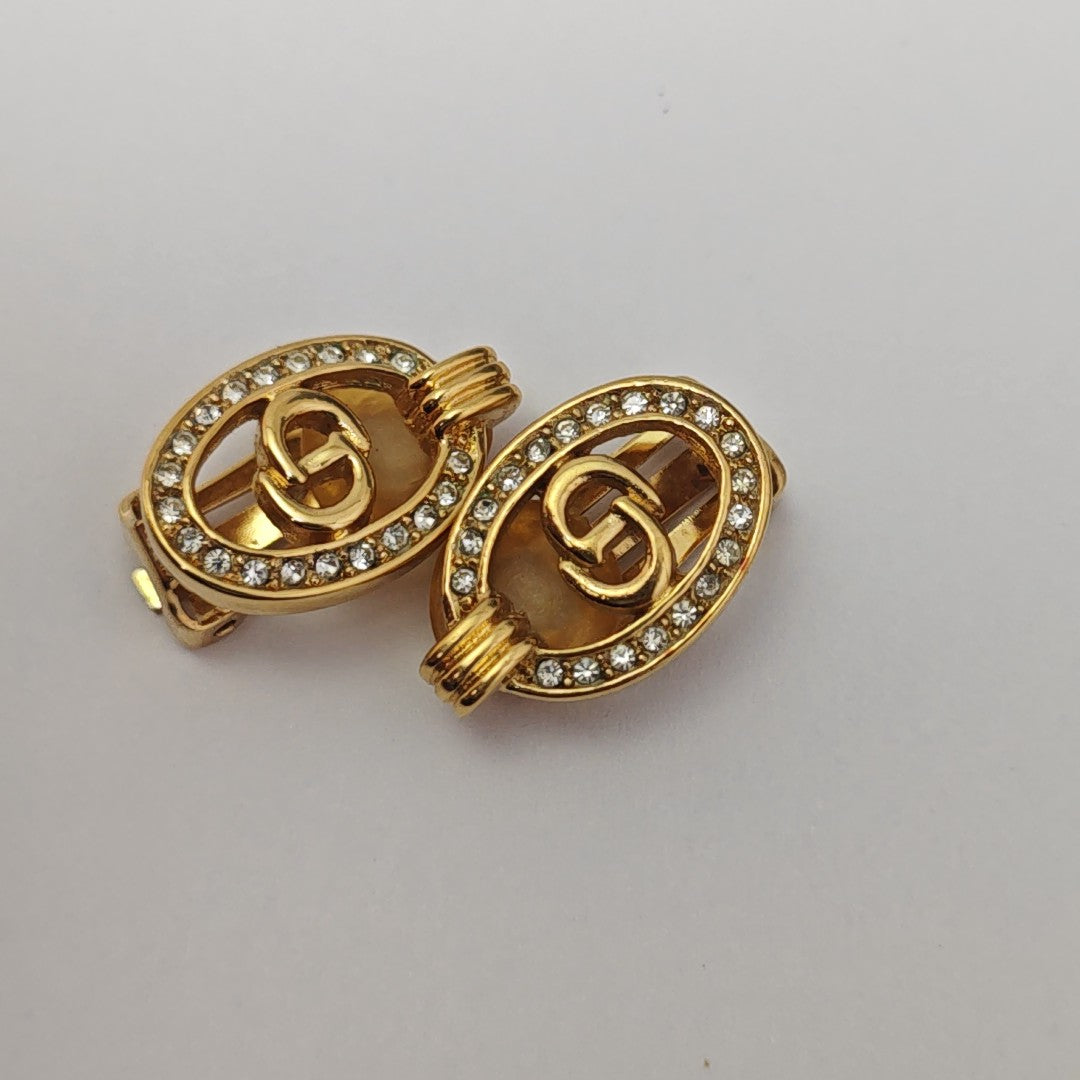 Petit CD Metal Gold Clip On Earrings