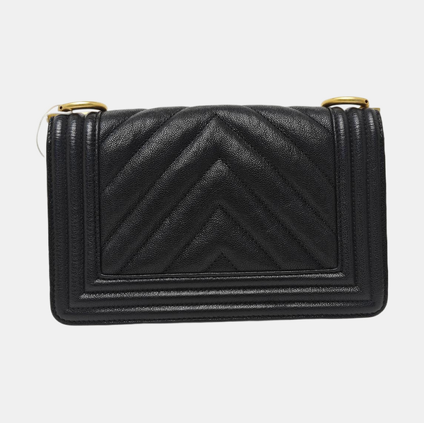 Leboy Small Chevron Grained Calfskin Black