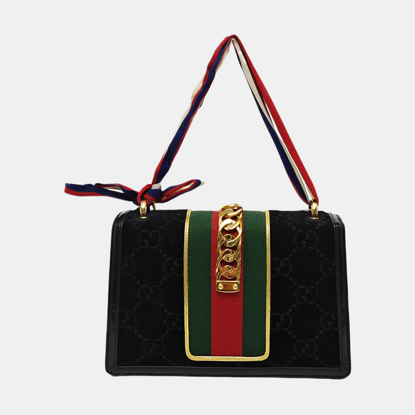 Sylvie Small Monogram Velvet Black