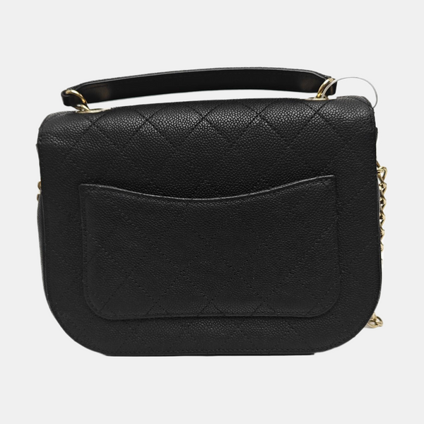 Quilted Grained Calfskin Shoulder Bag Black