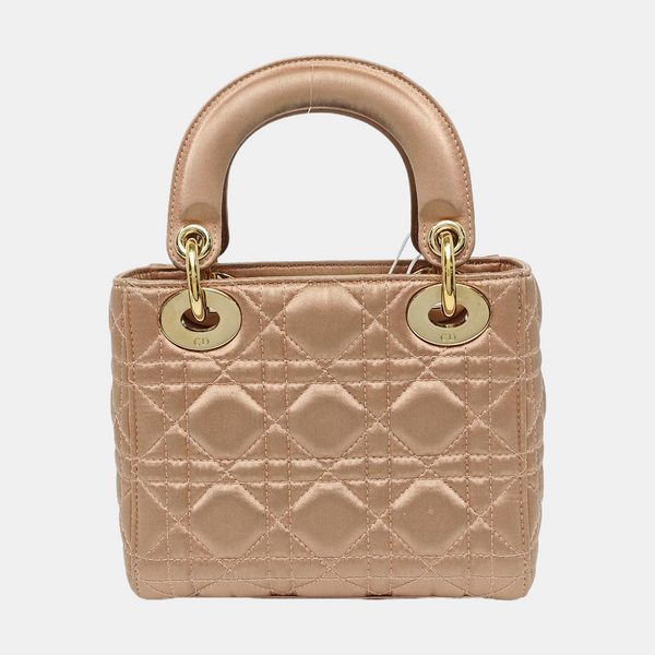 Lady Dior Mini Cannage Silk Satin Rose Gold