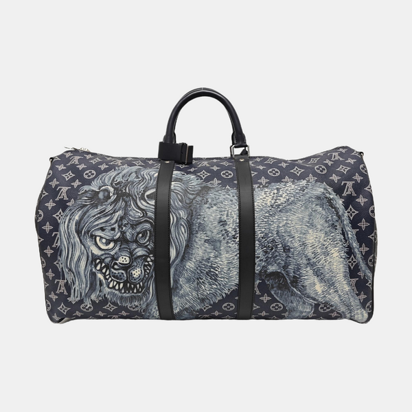 KEEPALL 55 Monogram Coated Canvas Blue