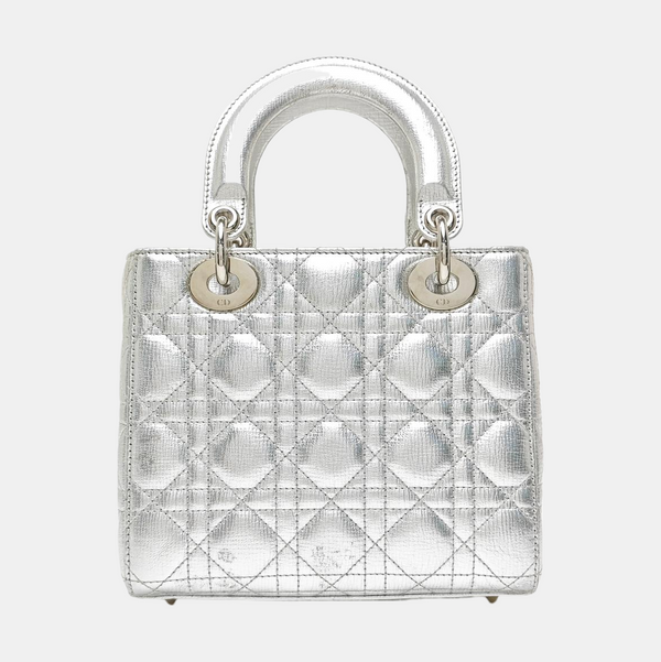 Lady Dior Small Cannage Calfskin Silver