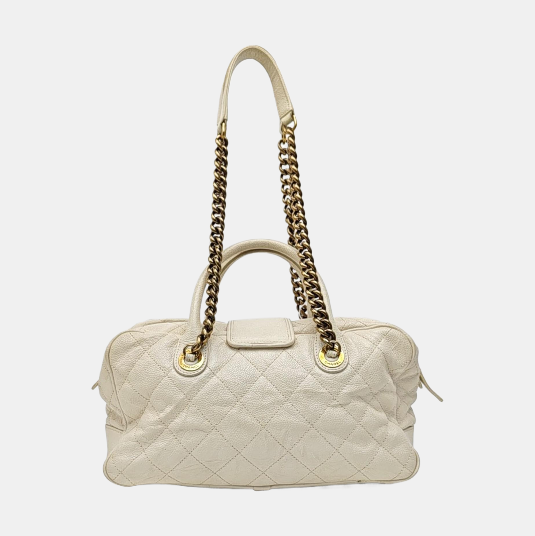 Quilted Grained Calfskin Shoulder Bag White
