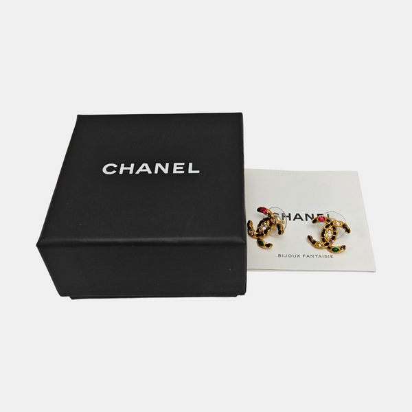 CC Logo Metal Gold Stud Earrings