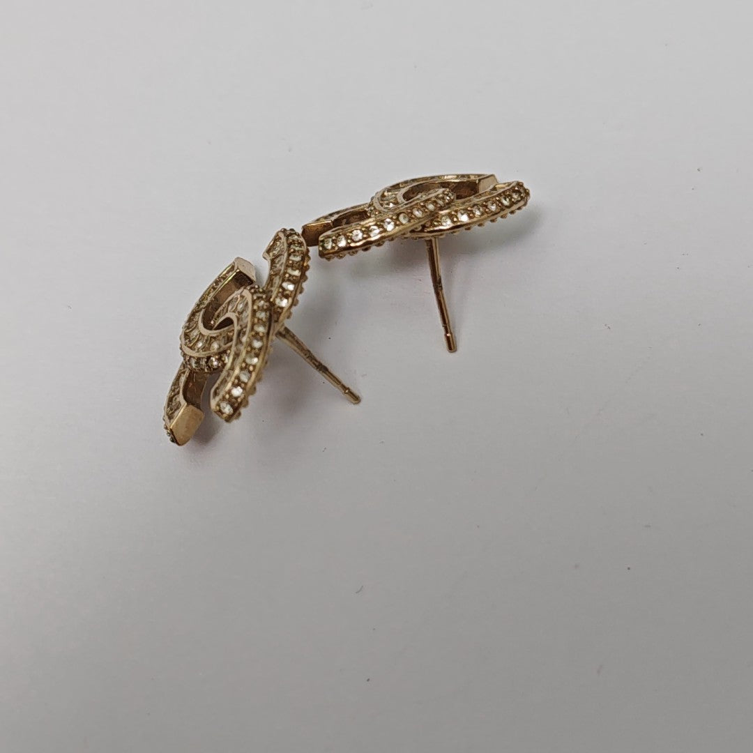 CC Logo Metal Gold Stud Earrings