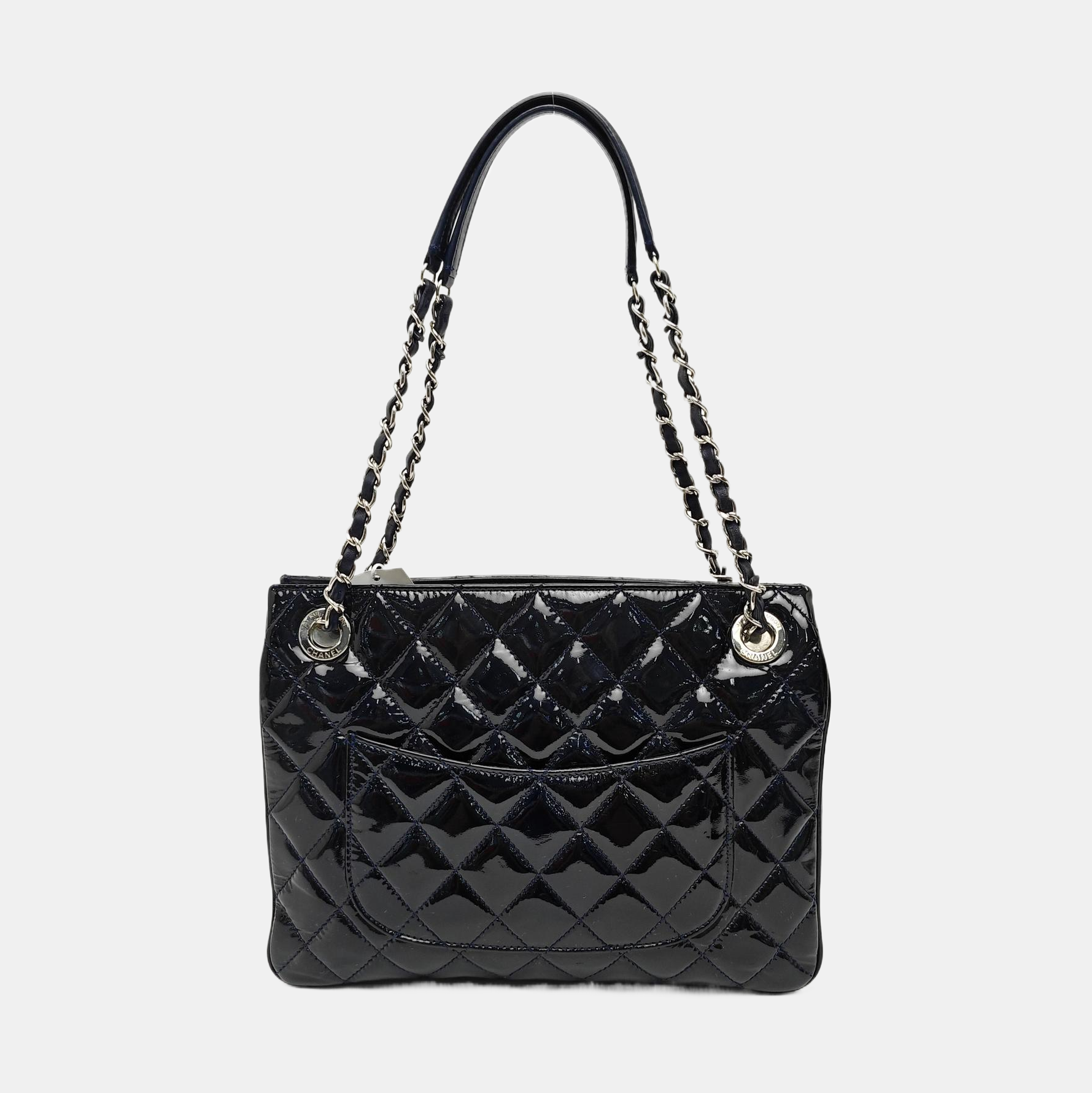 Quilted Patent Leather Top Handle Bag Blue