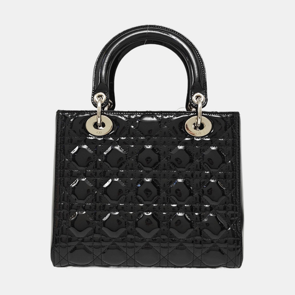 Lady Dior Medium Cannage Patent Leather Black