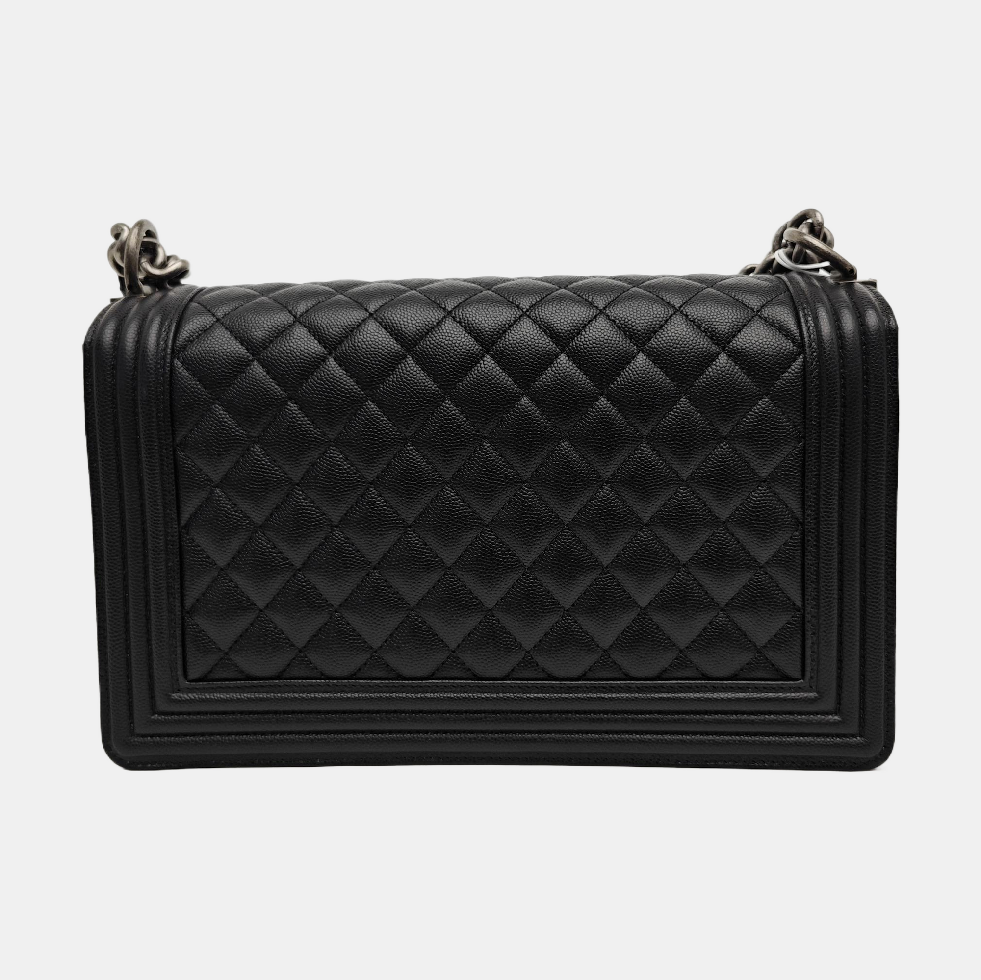 BOY CHANEL Large Quilted Grained Calfskin Black
