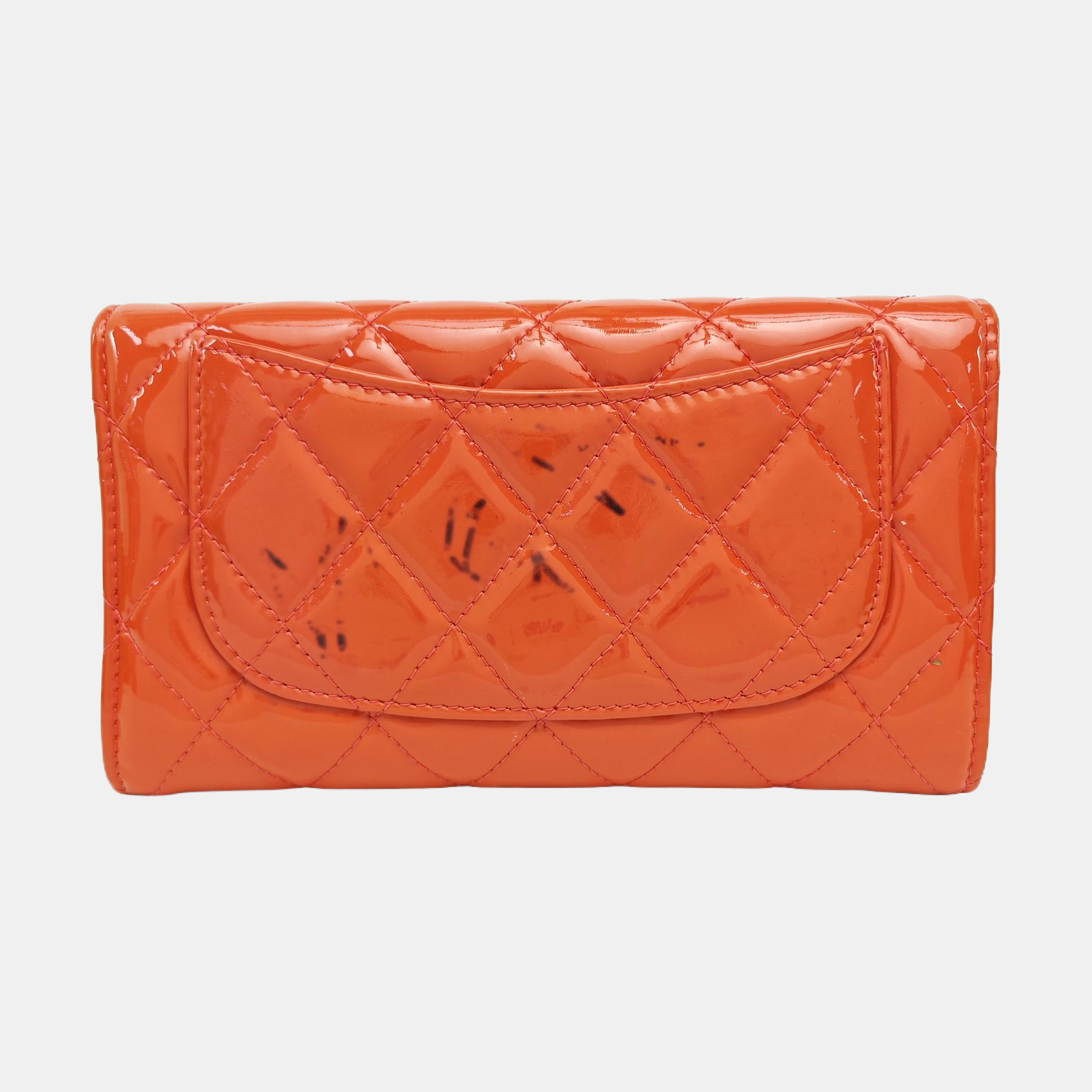 CLASSIC FLAP Mini Quilted Patent Leather Orange Wallet