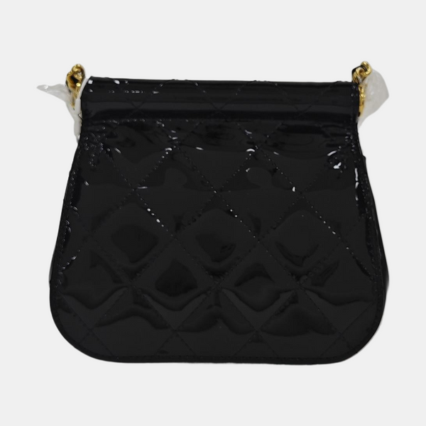 Quilted Patent Leather Shoulder Bag Black