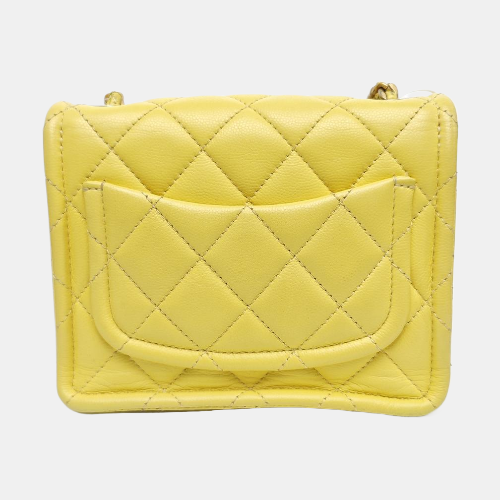 Quilted Grained Calfskin Shoulder Bag Yellow