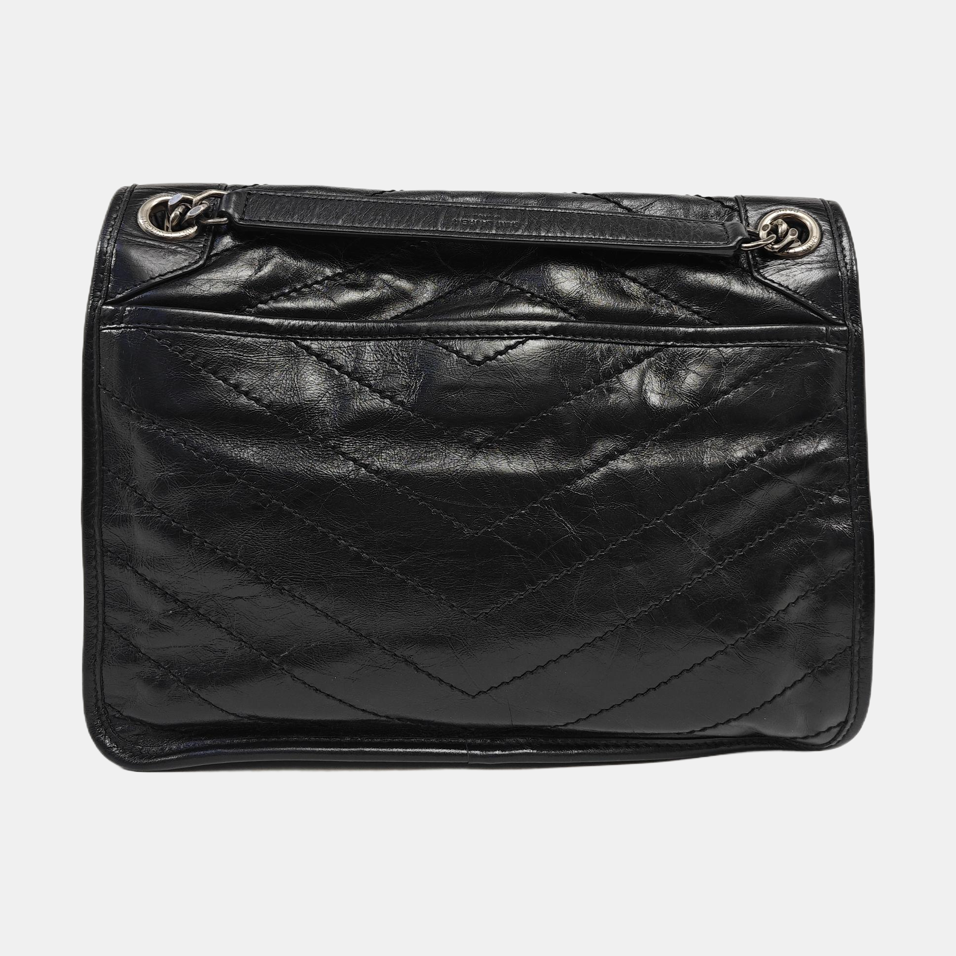 NIKI Medium Chevron Calfskin Black
