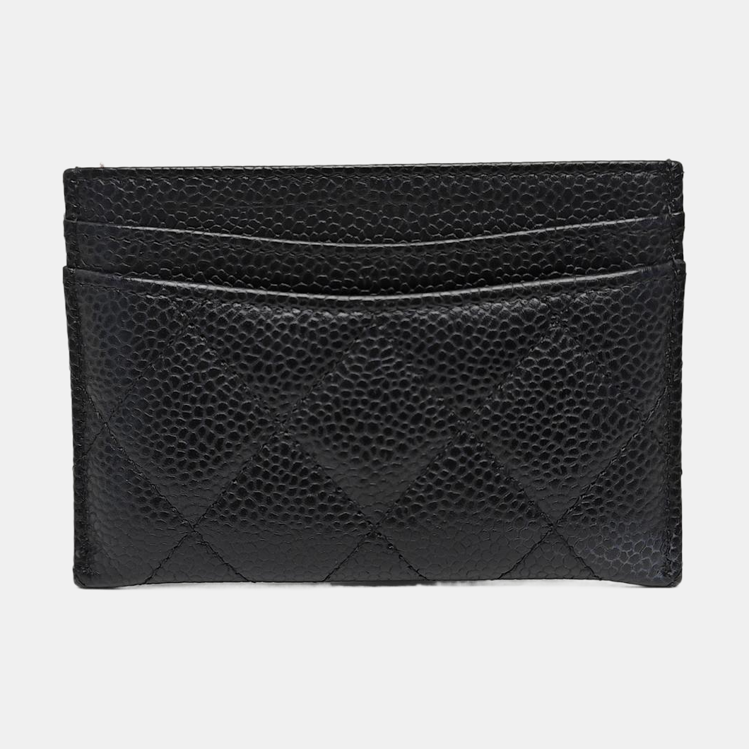 Quilted Grained Calfskin Card Holder Black