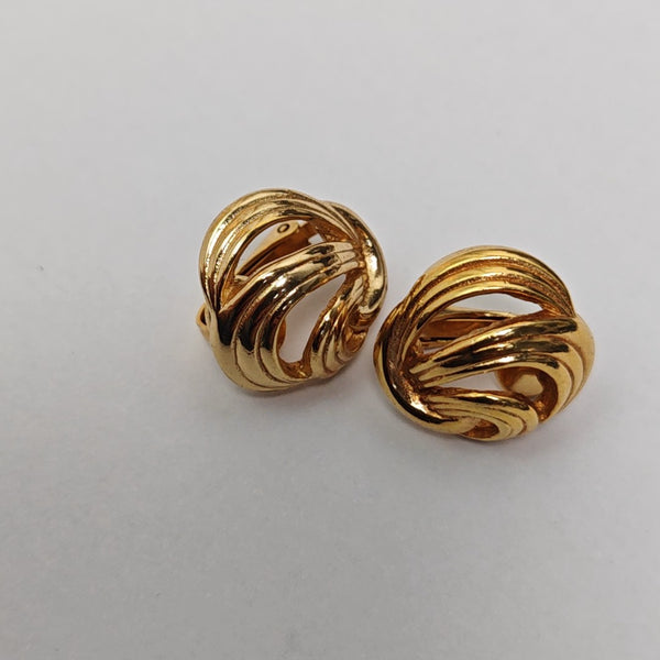 Twist Round Metal Gold Clip On Earrings