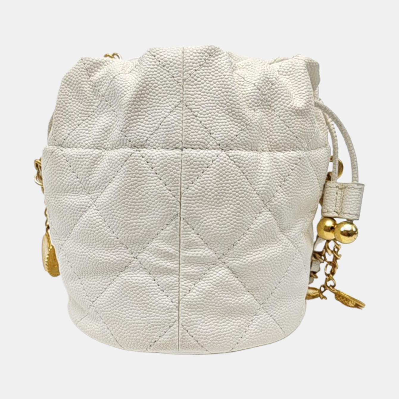 Quilted Grained Calfskin Shoulder Bag White