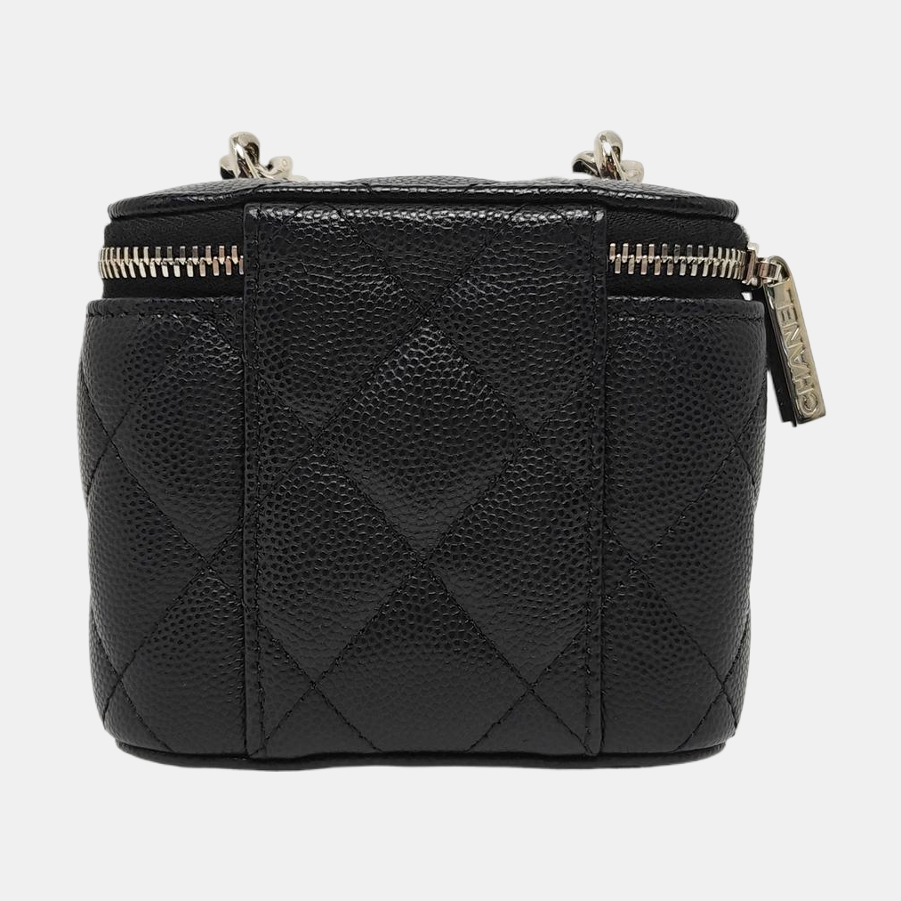 Quilted Grained Calfskin Shoulder Bag Black