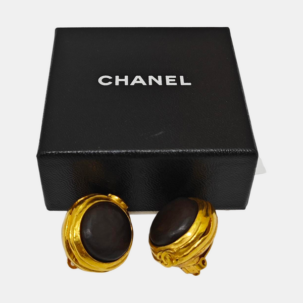 Metal Brown Clip On Earrings