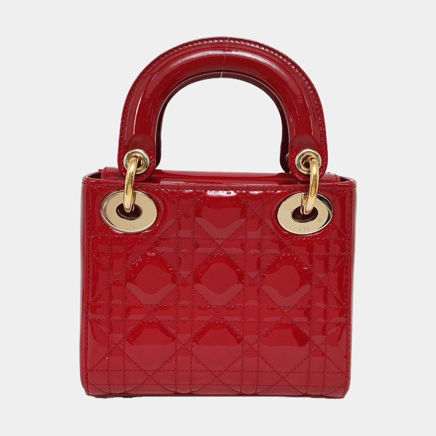 Authenticated pre-owned  Lady Dior Mini Quilted Patent Calfskin Red - Tote Bag at Looply