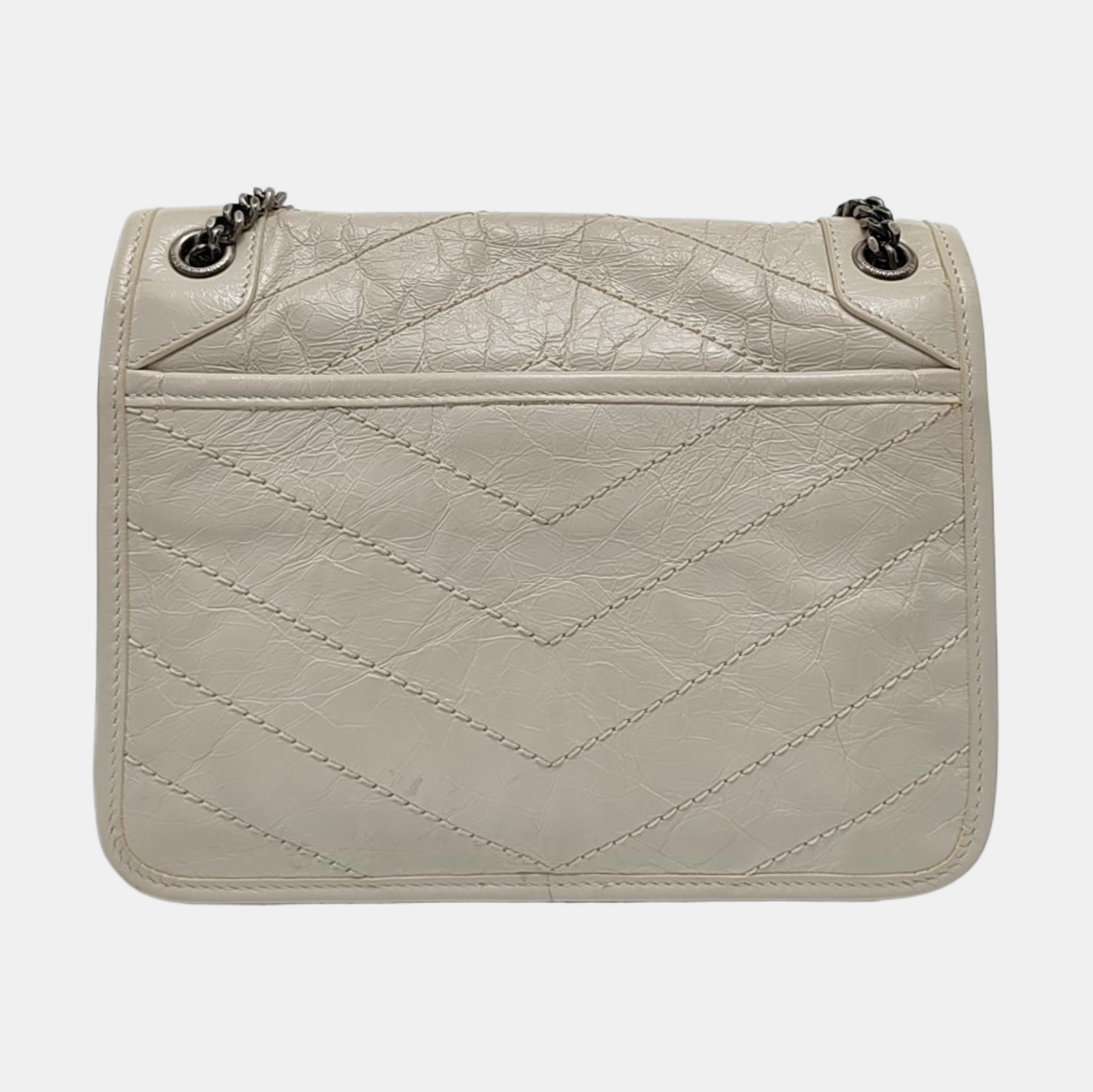 NIKI Small Chevron Calfskin White