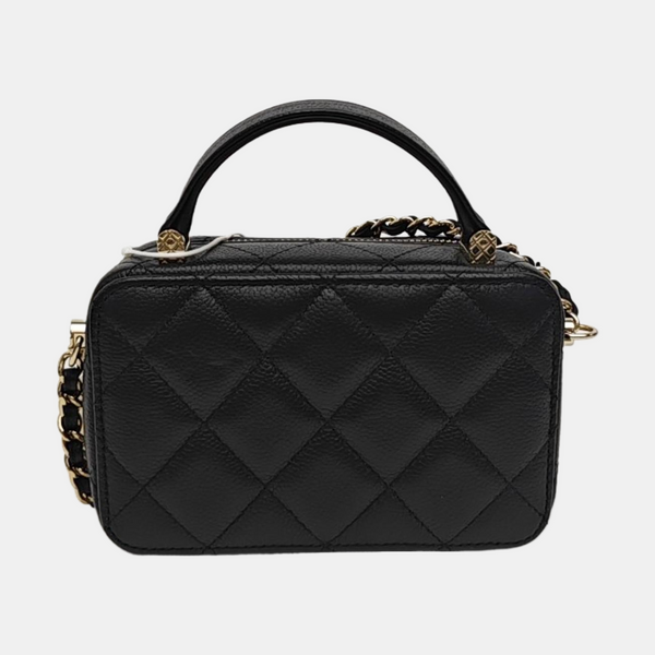 Quilted Grained Calfskin Shoulder Bag Black