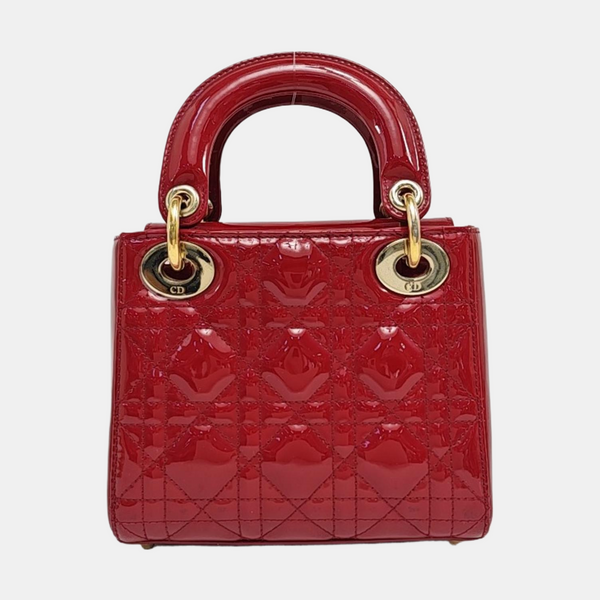 Lady Dior Mini Cannage Patent Calfskin Red