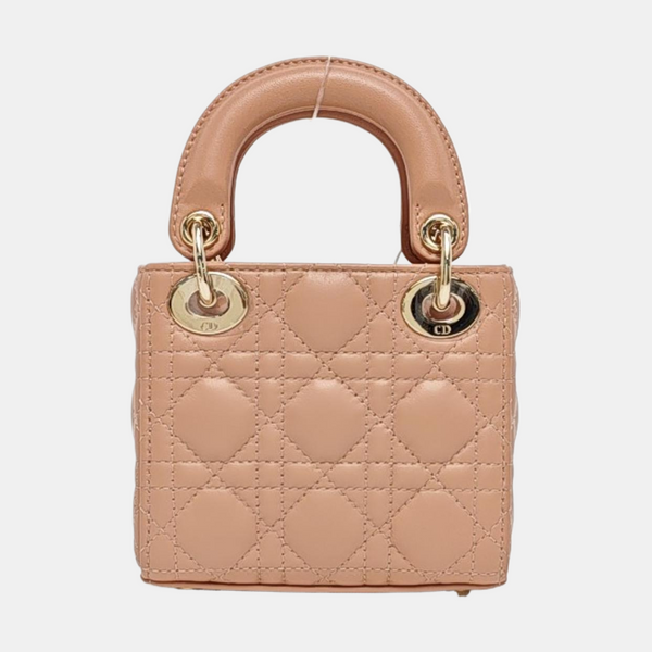 Lady Dior Super Mini Cannage Piel de Cordero Beige