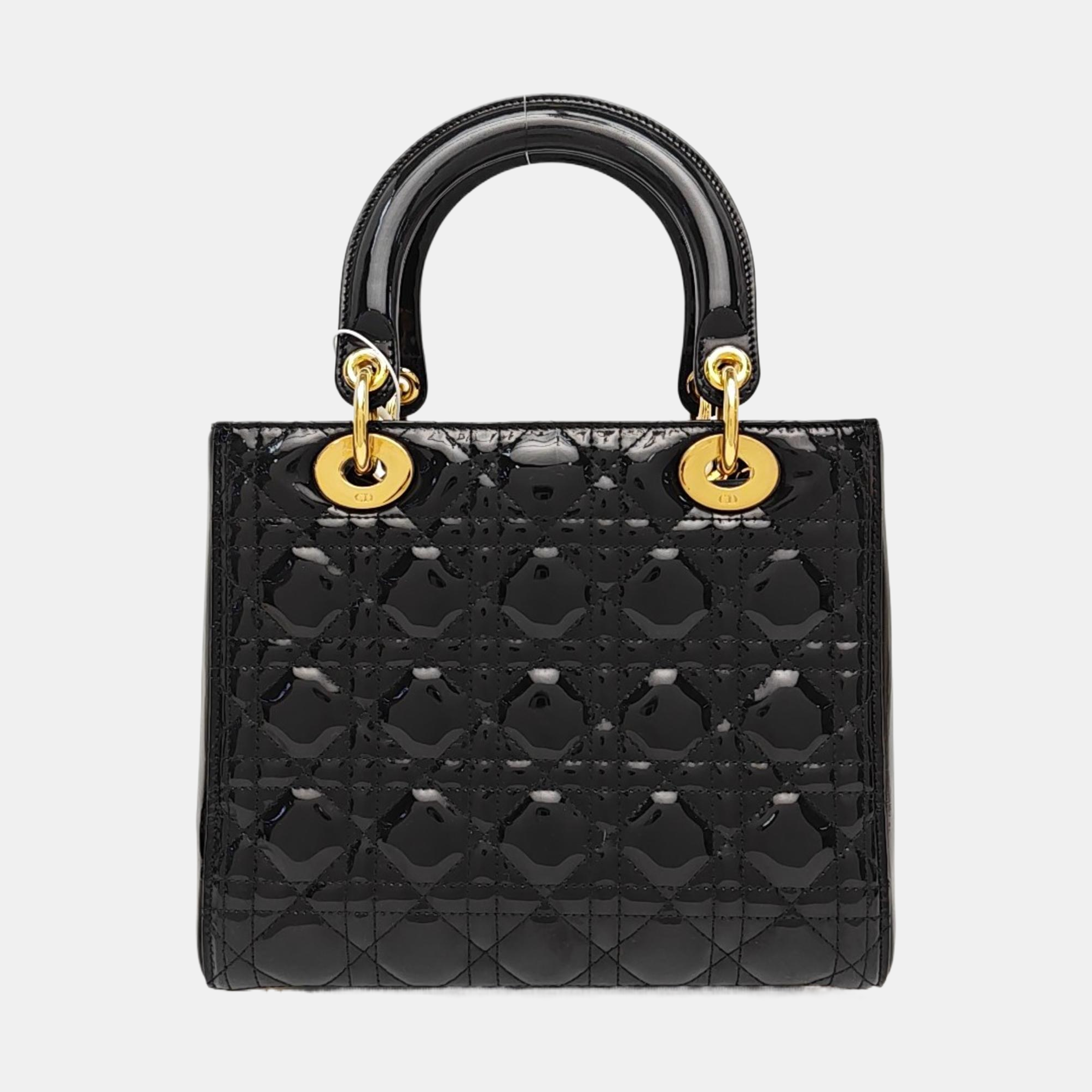 Lady Dior Medium Cannage Patent Leather Black
