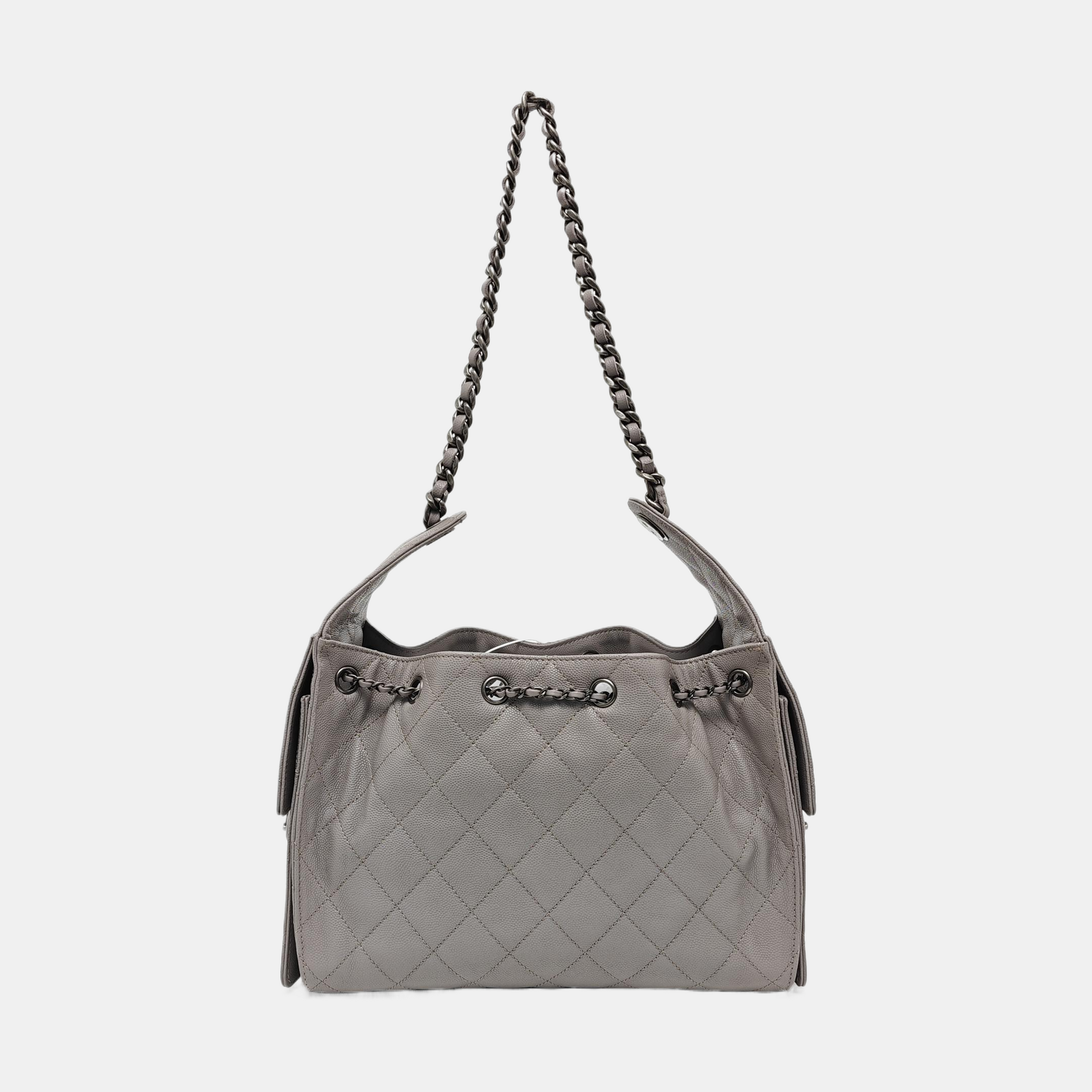 Authenticated pre-owned  CHANEL 25 Quilted Grained Calfskin Grey - Top Handle Bag at Looply