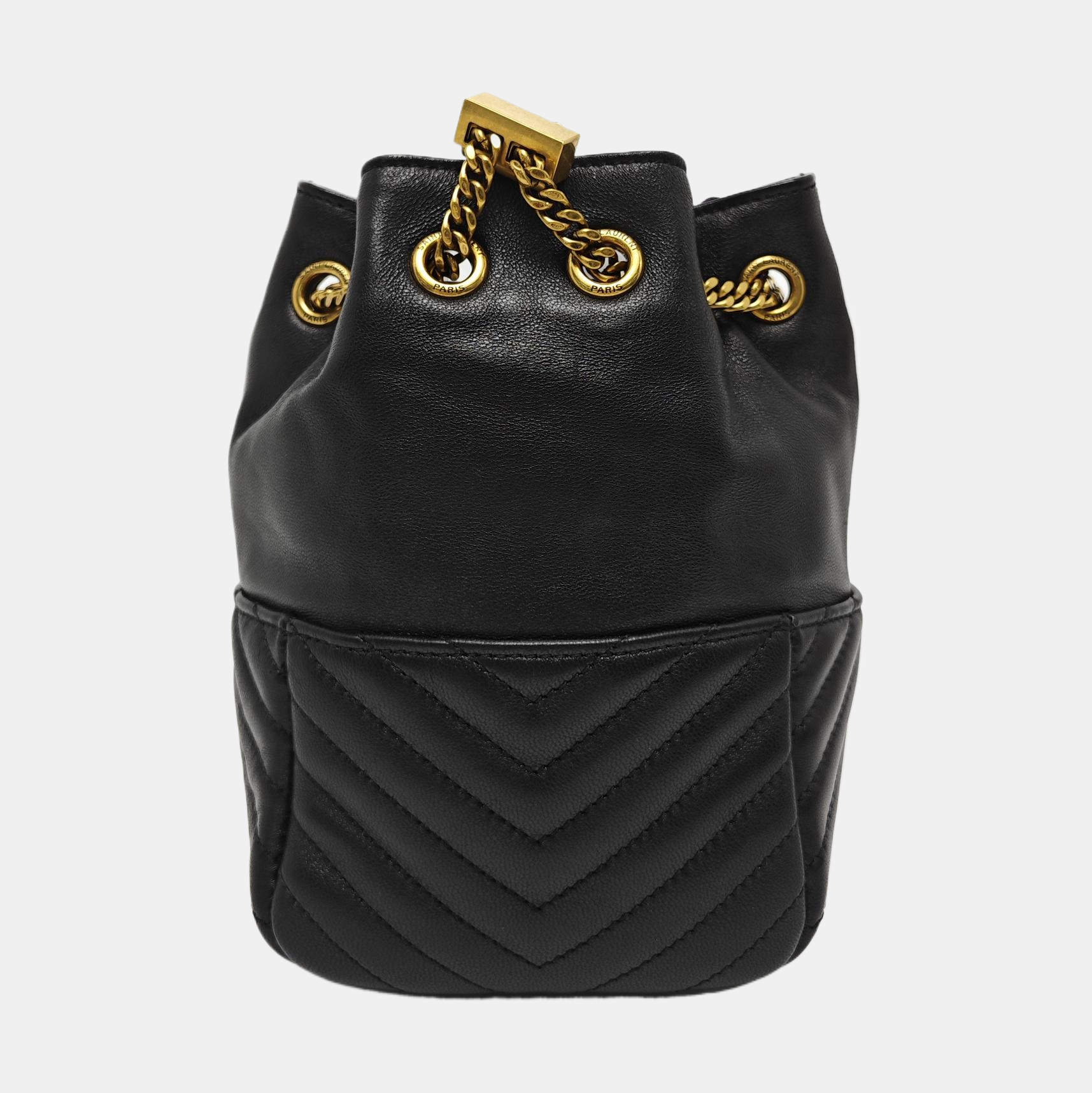 Chevron Lambskin Bucket Bag Black