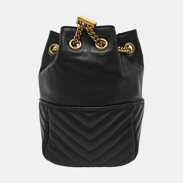 Chevron Lambskin Bucket Bag Black