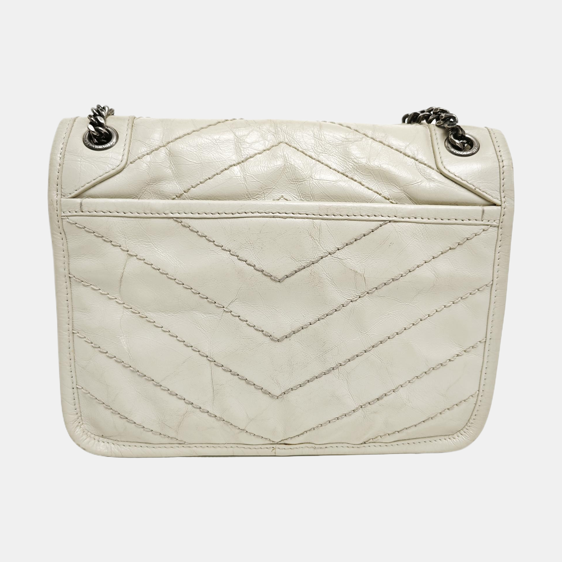 NIKI Small Chevron Calfskin White