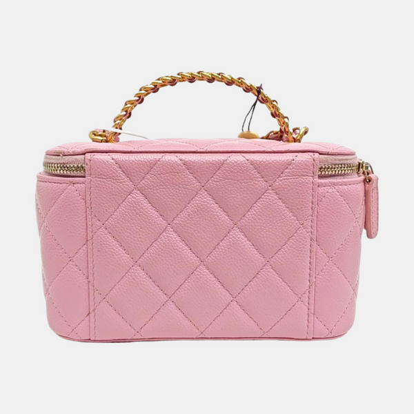 Quilted Grained Calfskin Shoulder Bag Pink