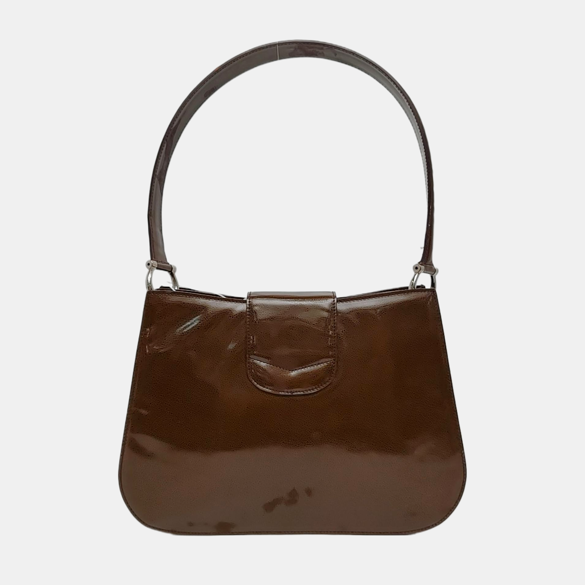 Patent Leather Top Handle Bag Brown