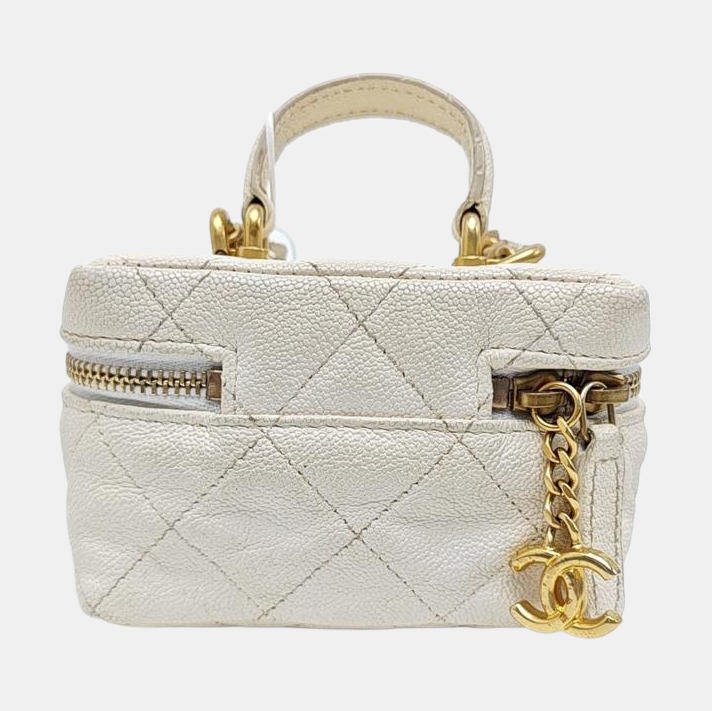 Quilted Grained Calfskin Shoulder Bag Mini White