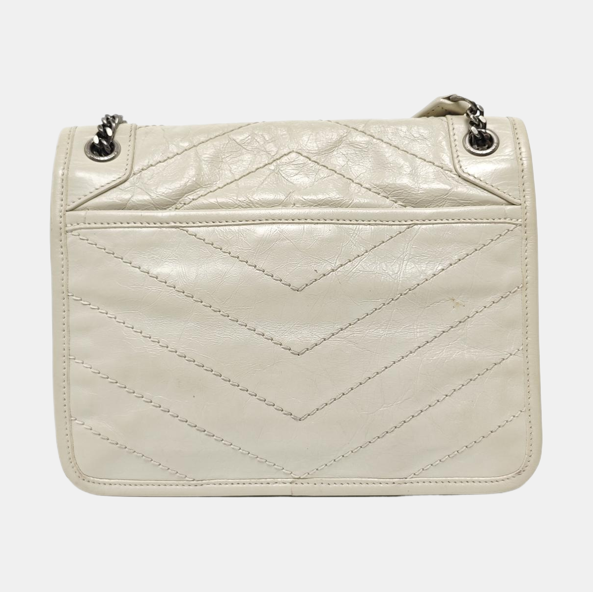 NIKI Small Chevron Calfskin White