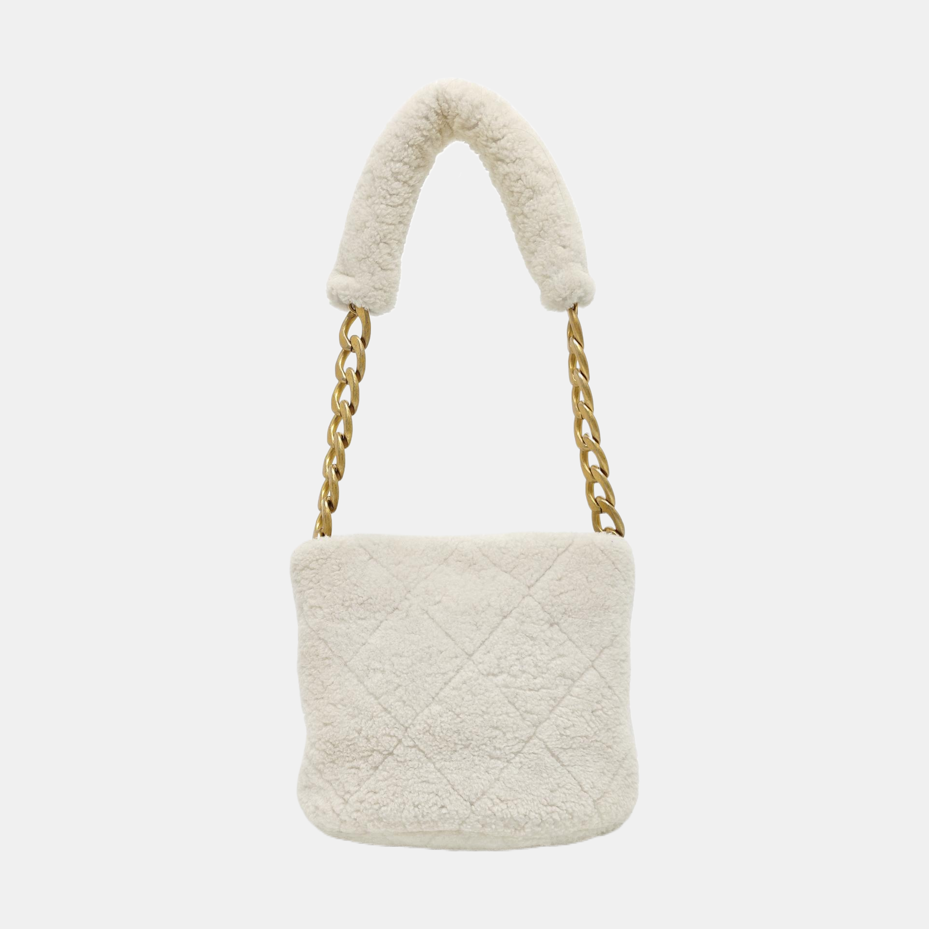 Quilted Sheepskin Bucket Bag White