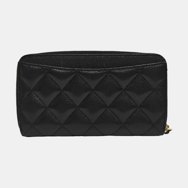 Quilted Grained Calfskin Wallet Black