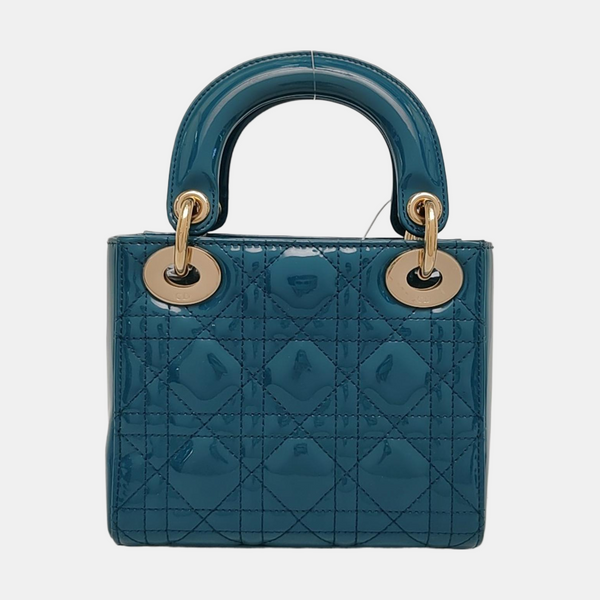 Lady Dior Mini Cannage Patent Leather Blue