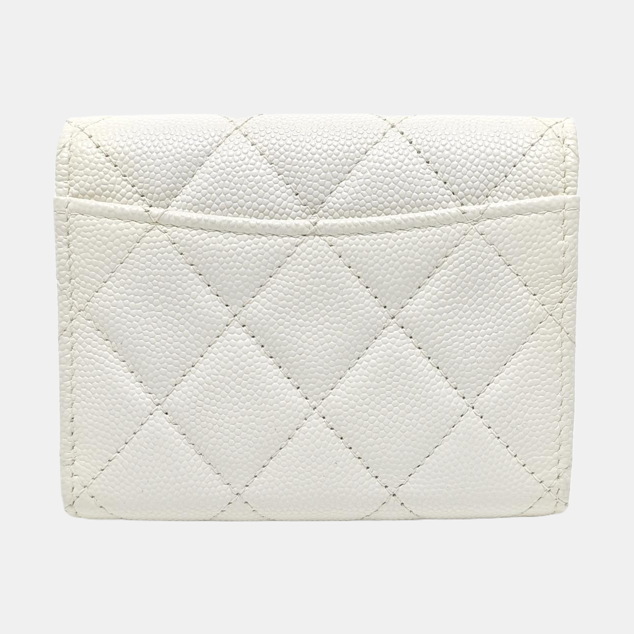 CLASSIC FLAP Quilted Grained Calfskin White Card Holder