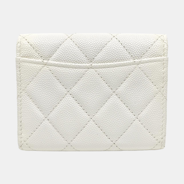 CLASSIC FLAP Quilted Grained Calfskin White Card Holder