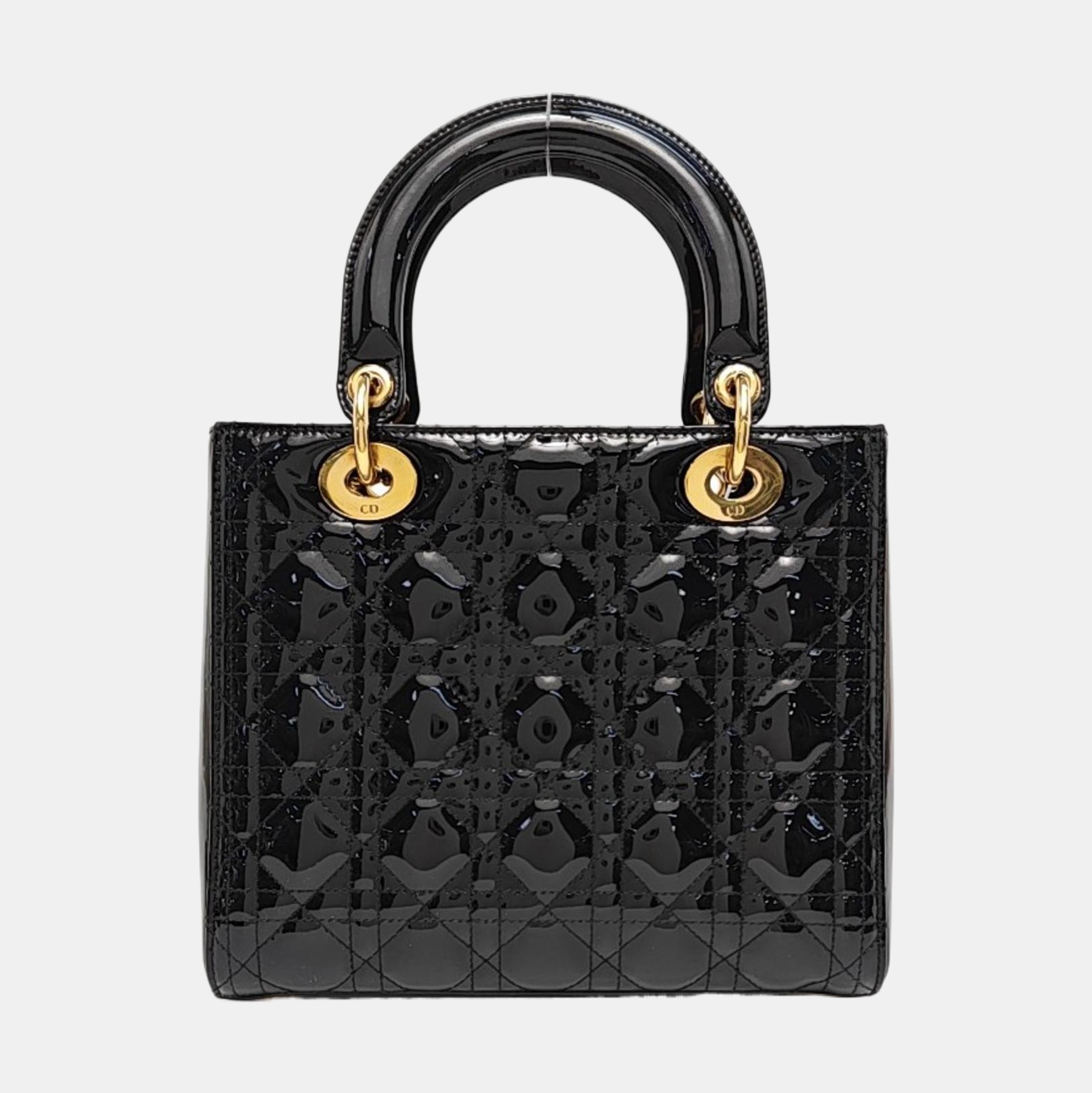 Lady Dior Medium Cannage Patent Leather Black