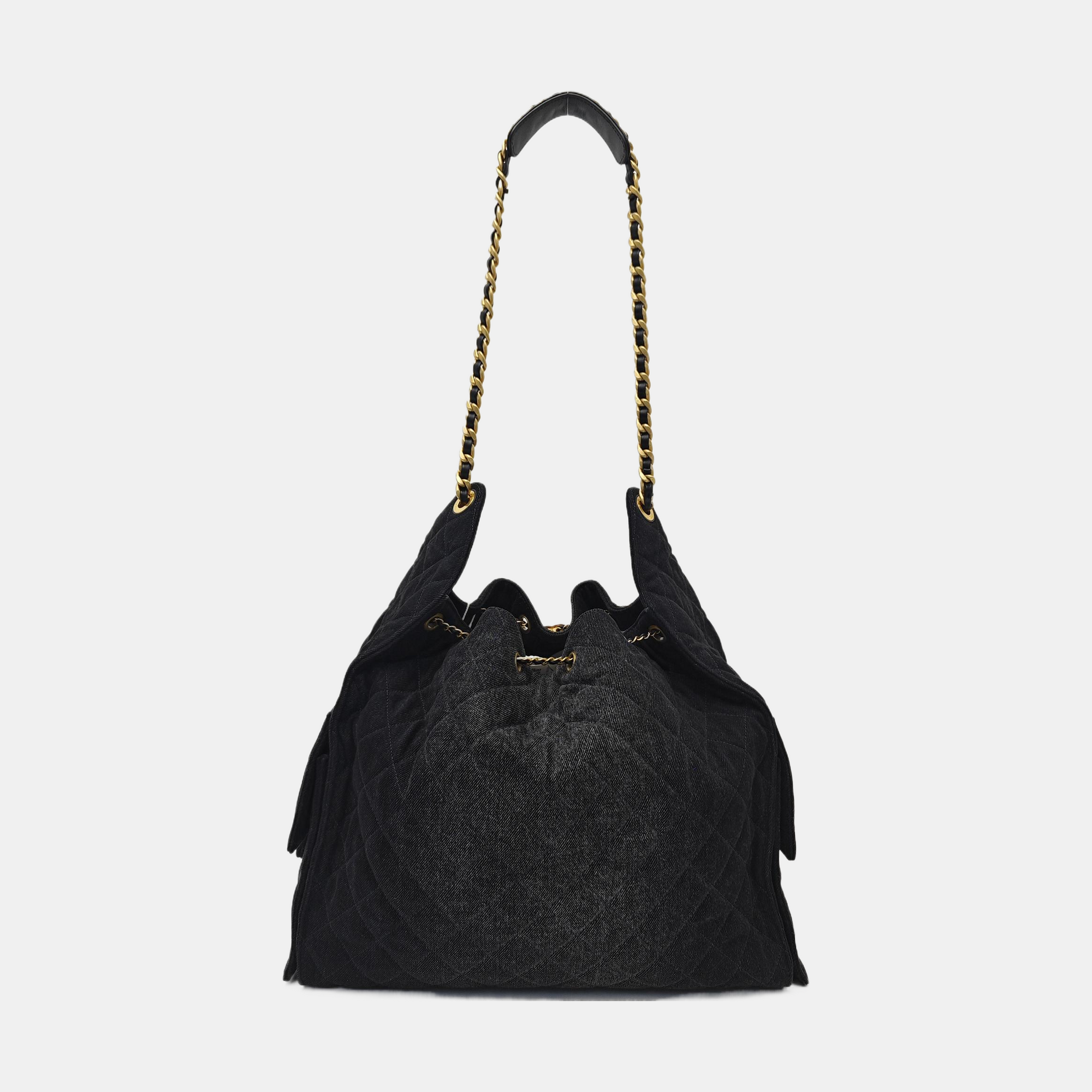 CHANEL 25 Quilted Denim Black